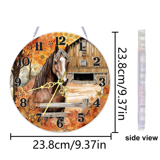 Horse 2D Flat DIY Acrylic Diamonds Painting Clocks for Living Room Decoration