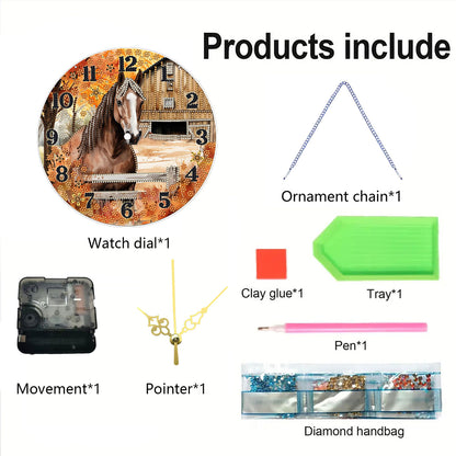 Horse 2D Flat DIY Acrylic Diamonds Painting Clocks for Living Room Decoration