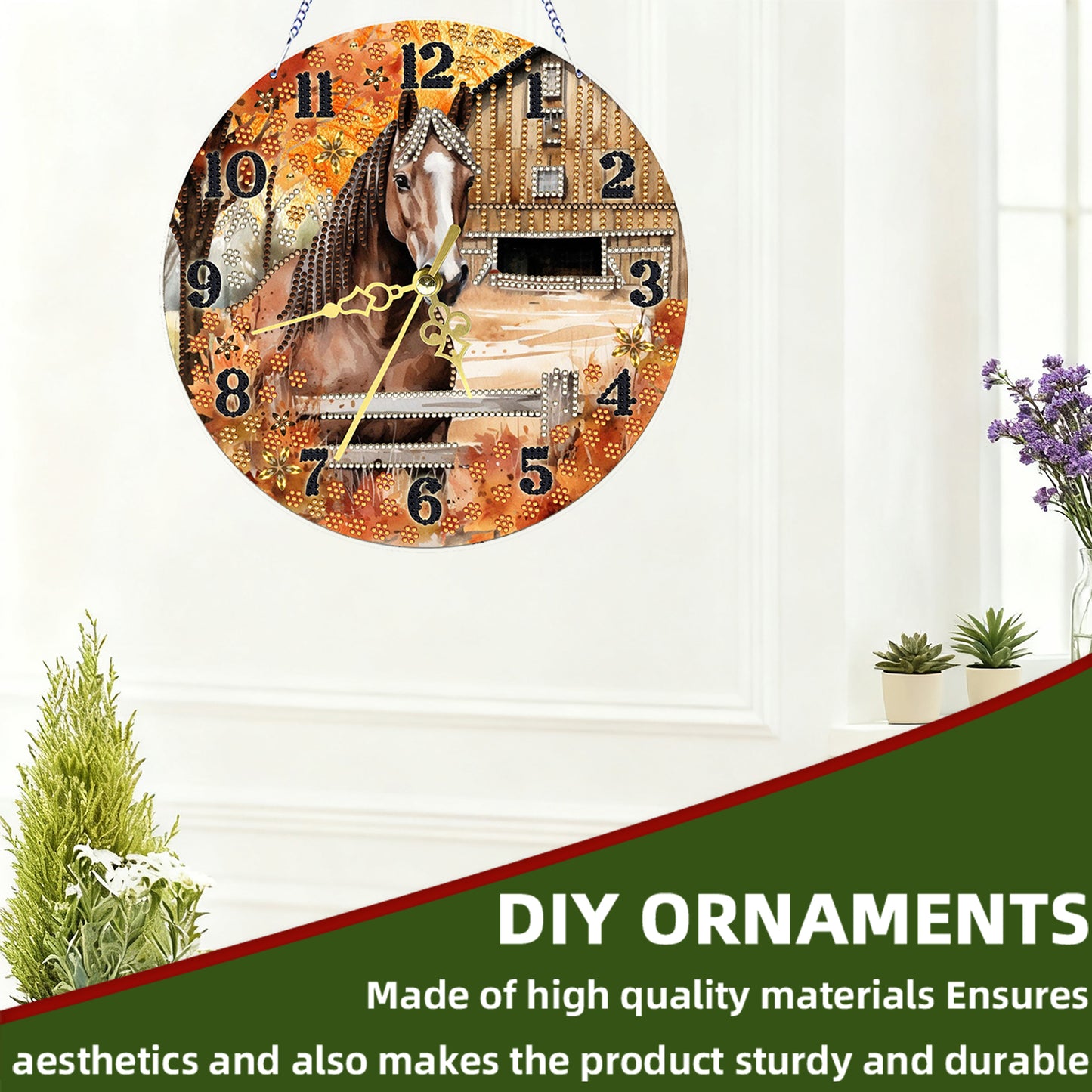 Horse 2D Flat DIY Acrylic Diamonds Painting Clocks for Living Room Decoration