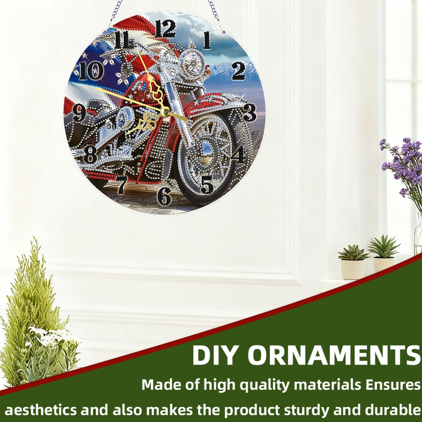 Motorcycle 2D Flat DIY Acrylic Diamonds Painting Clocks Home   Bedroom Decor