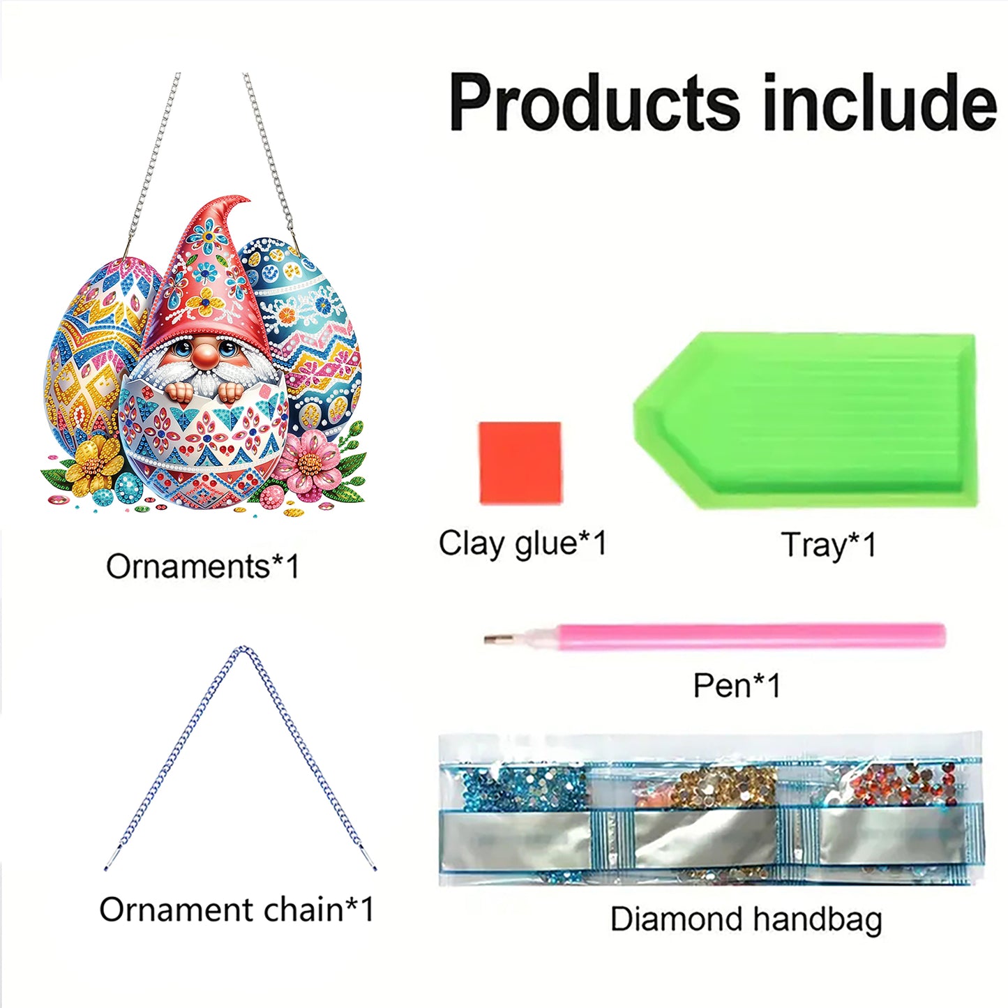 Easter Egg 2D Flat DIY Special Shape Diamond Art Hanging Pendant Kit Wall Decor