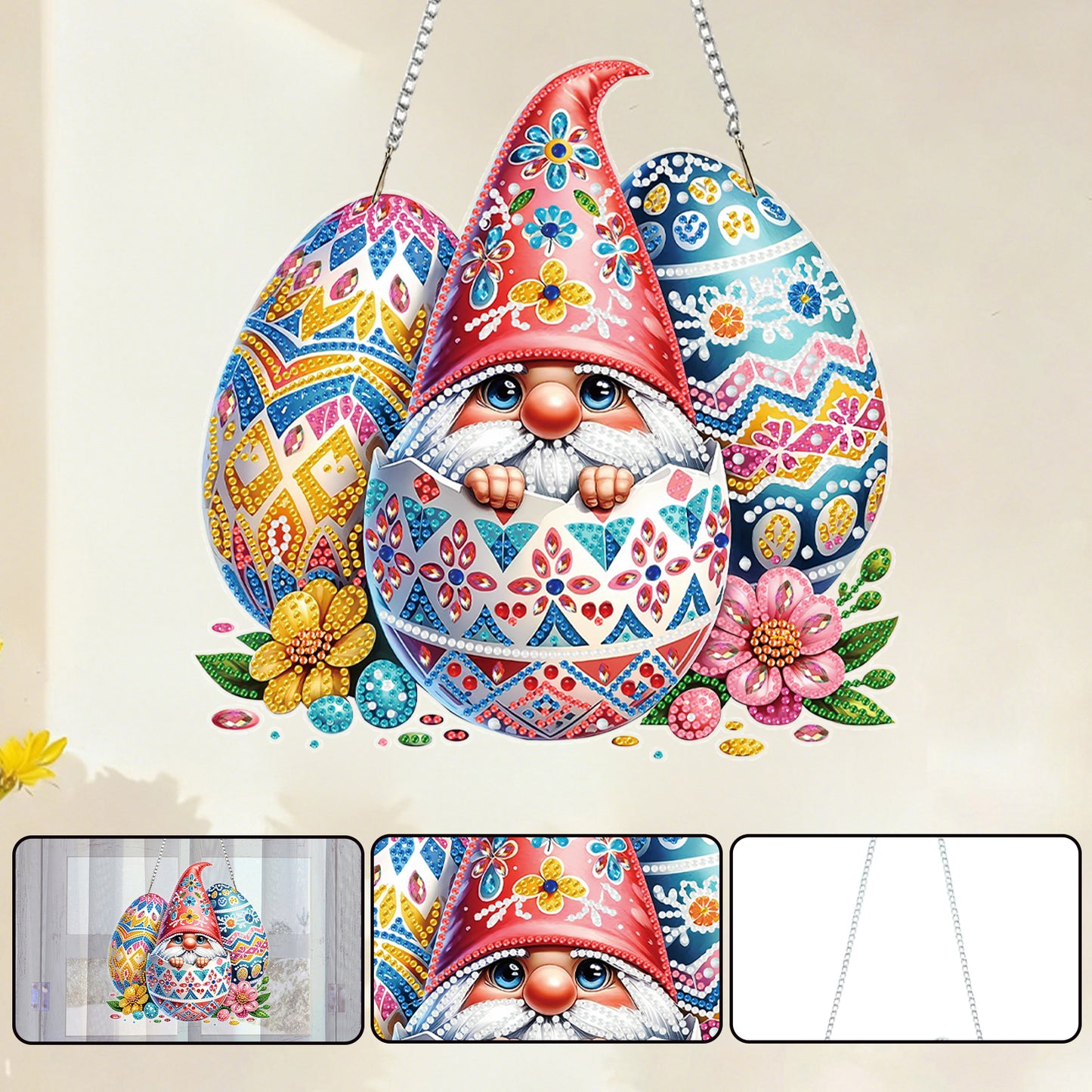 Easter Egg 2D Flat DIY Special Shape Diamond Art Hanging Pendant Kit Wall Decor