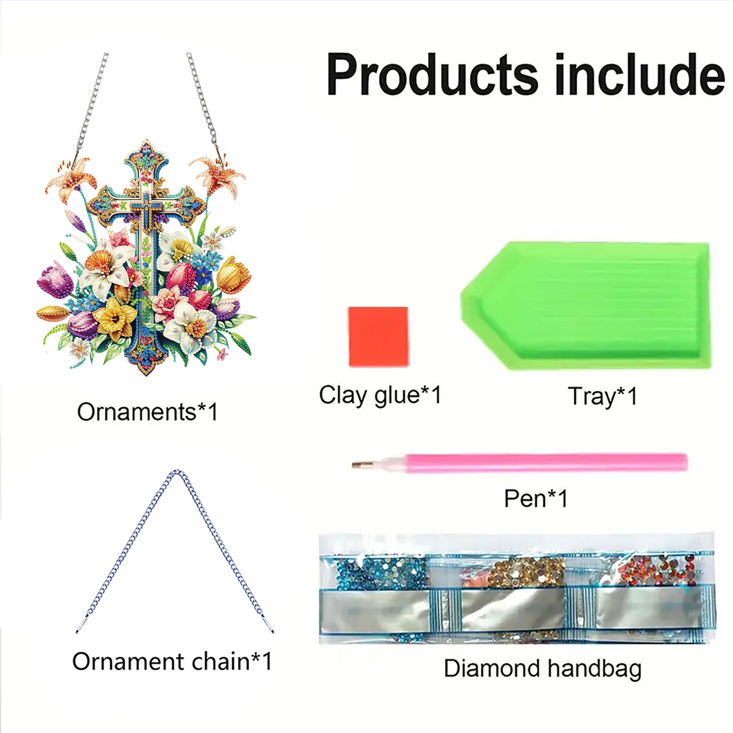 Cross 2D Flat DIY Special Shape Diamond Art Hanging Pendant Kit Wall Door Decor