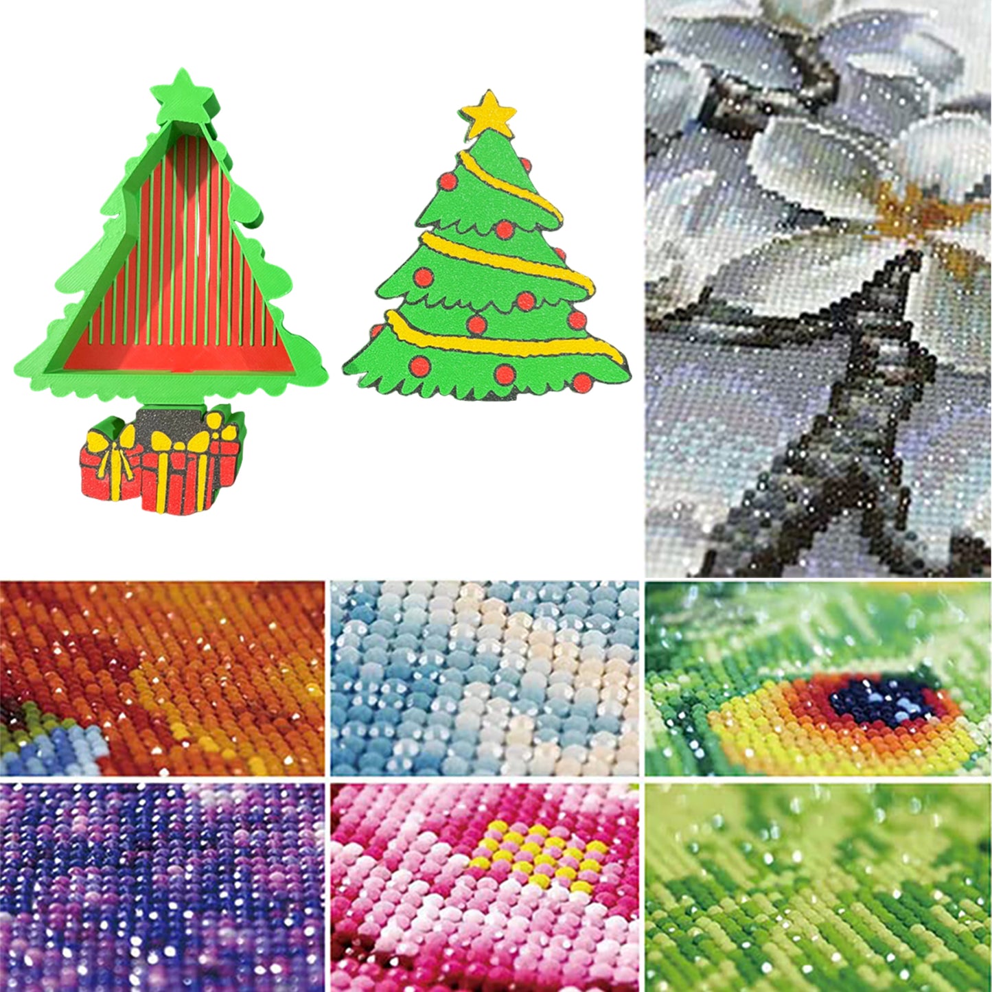 Christmas Tree Diamond Painting Tray Organizer with Lid for DIY Diamond Painting