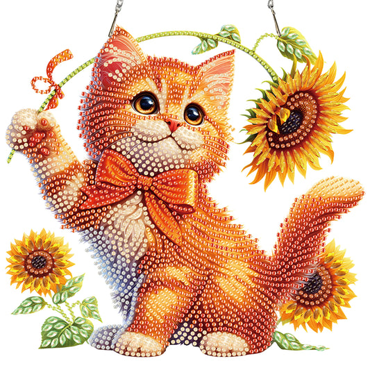 Cats Sunflower 2D Flat DIY Special Shape Hanging Diamond Art Kits Wall Decor