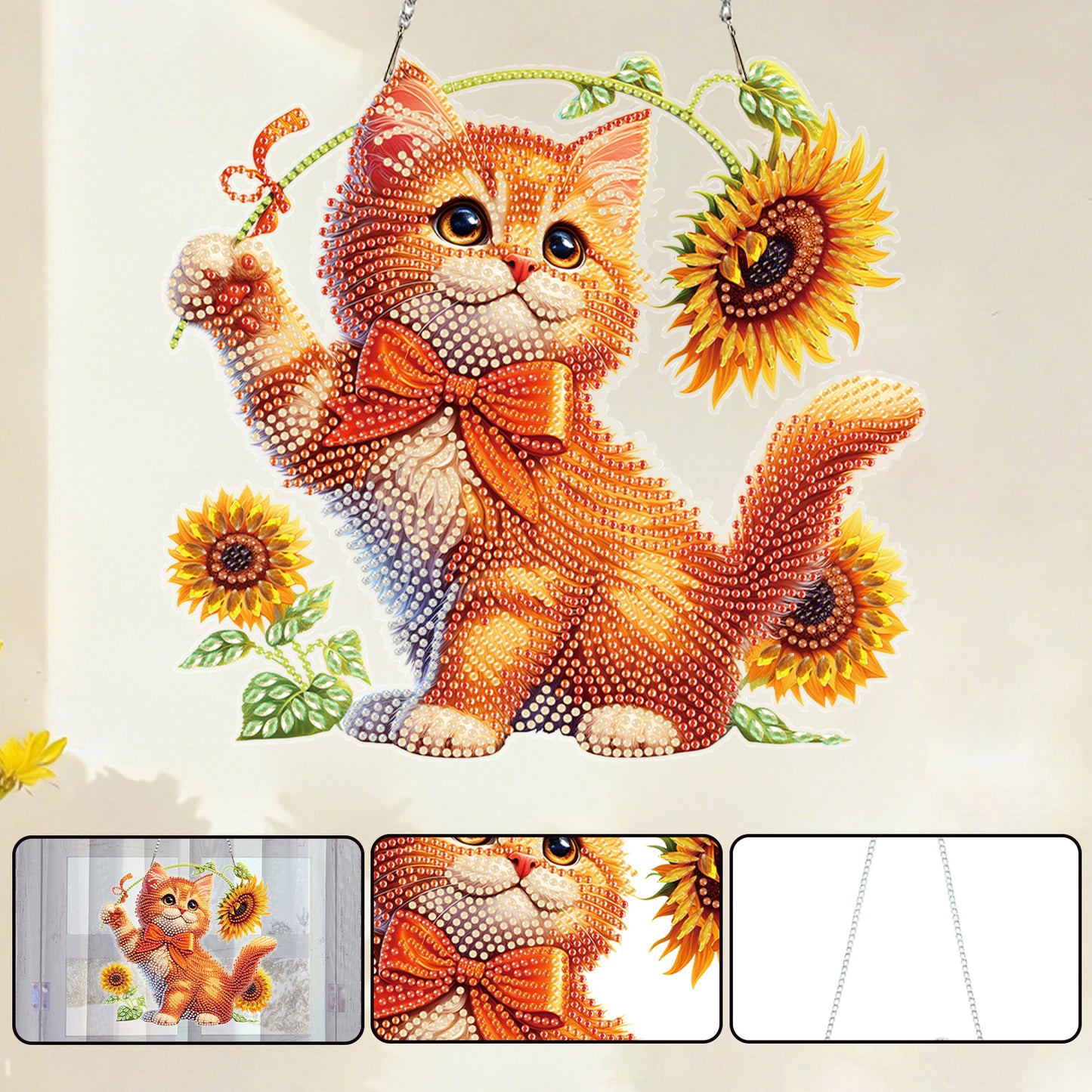 Cats Sunflower 2D Flat DIY Special Shape Hanging Diamond Art Kits Wall Decor