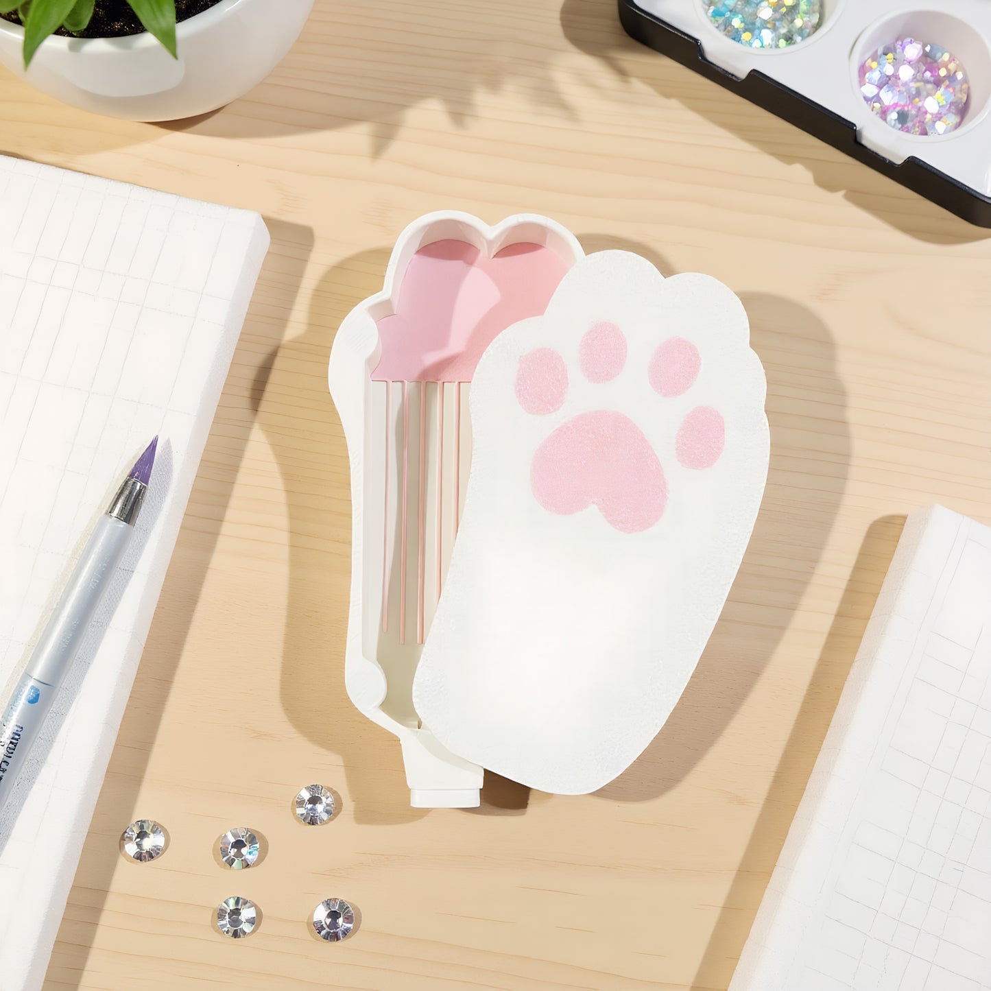 Diamond Painting Tray Organizer with Magnetic Lid for DIY Craft(Pinkish-white L)