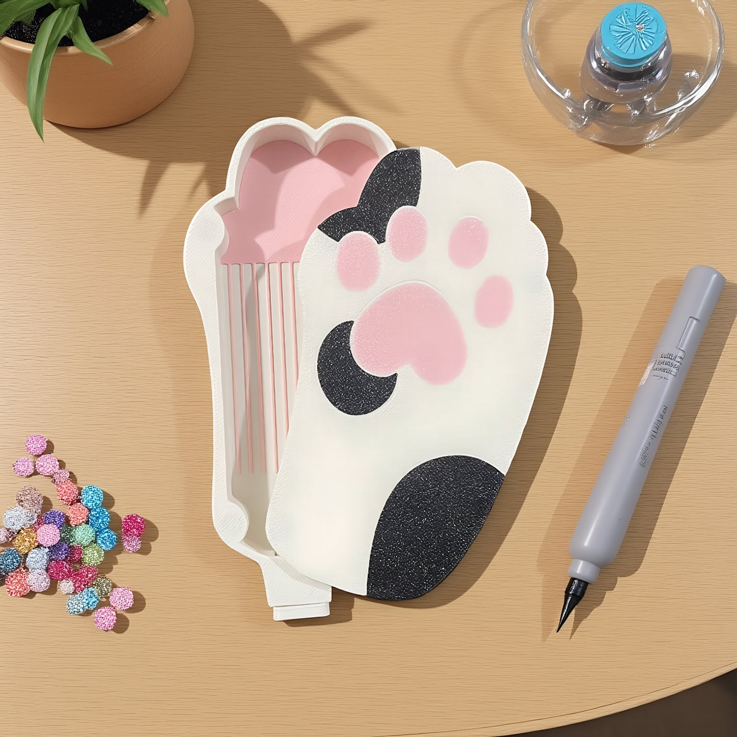 Diamond Painting Tray Organizer with Magnetic Lid for DIY Crafts(White-black L)