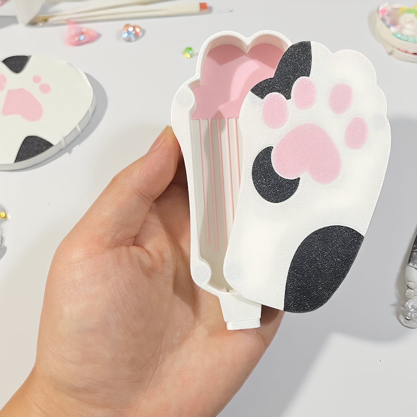 Diamond Painting Tray Organizer with Magnetic Lid for DIY Crafts(White-black L)