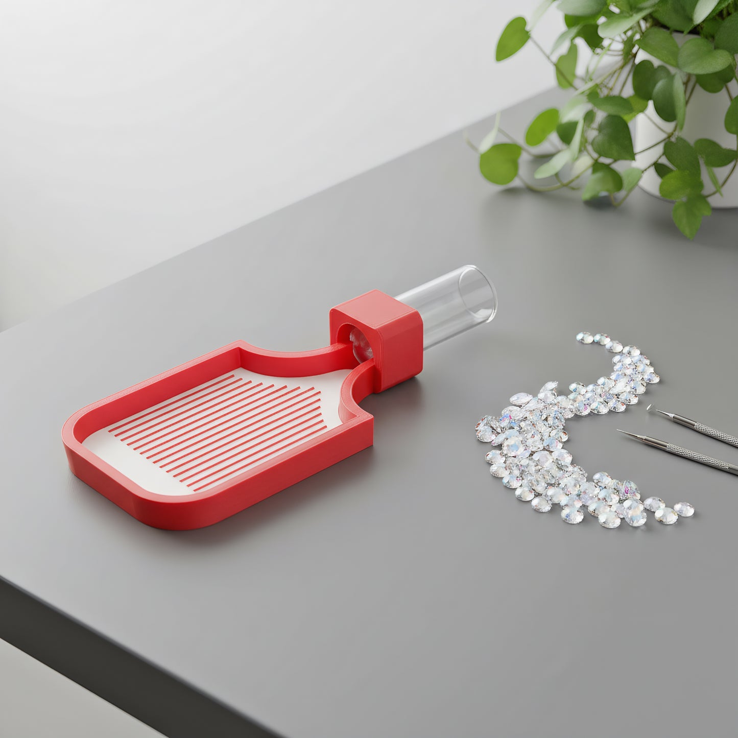 Diamond Art Painting Bead Sorting Tray with Jar for Diamond Art Beads (Red)