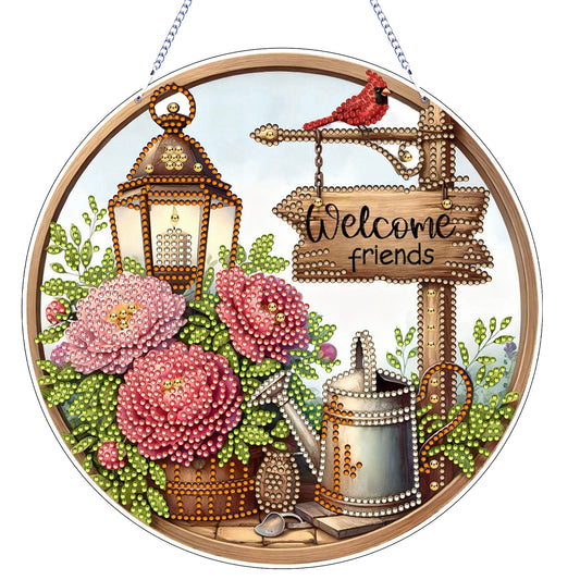 Garden 2D Flat DIY Acrylic Diamond Art Pendant Craft Kit for Home Wall Decor