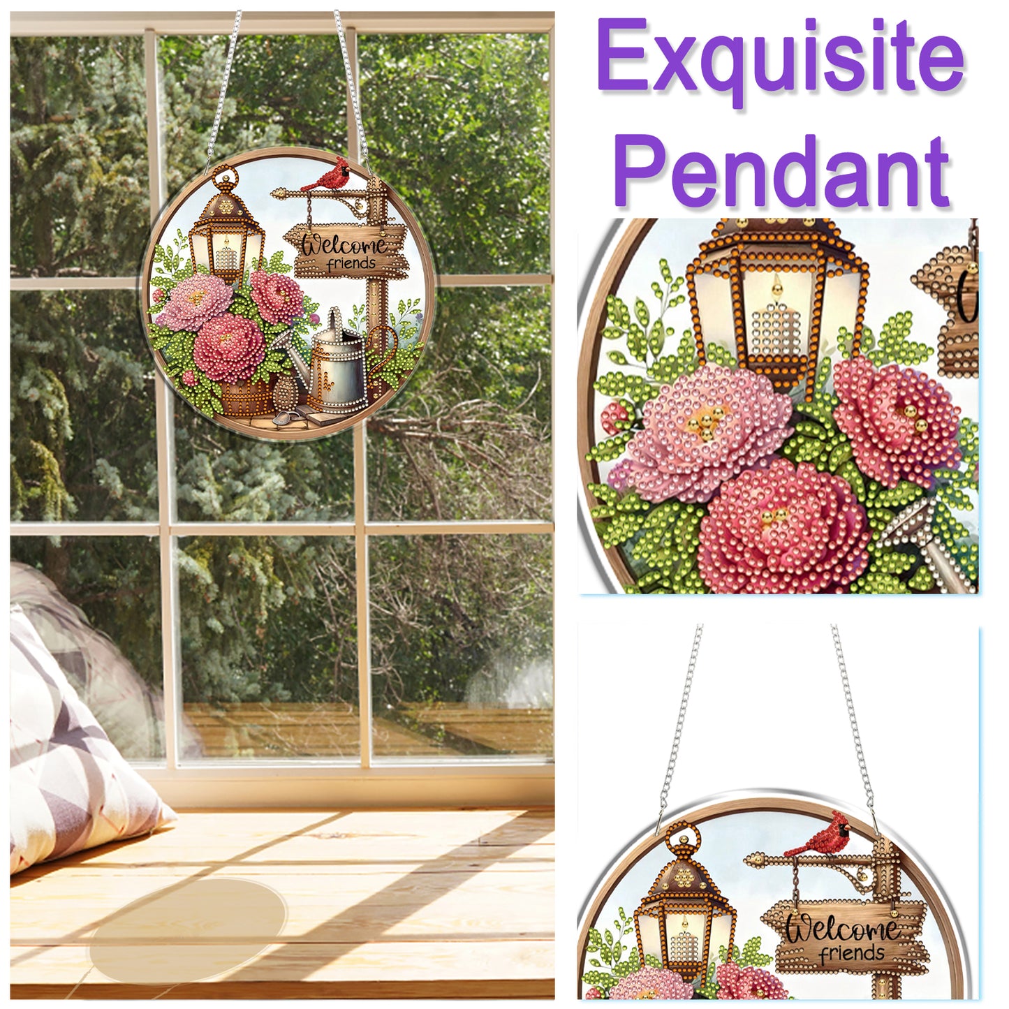 Garden 2D Flat DIY Acrylic Diamond Art Pendant Craft Kit for Home Wall Decor