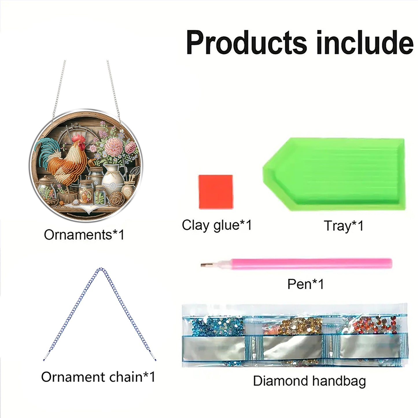 Rooster 2D Flat DIY Acrylic Diamond Art Pendant Craft Kit for Home Wall Decor