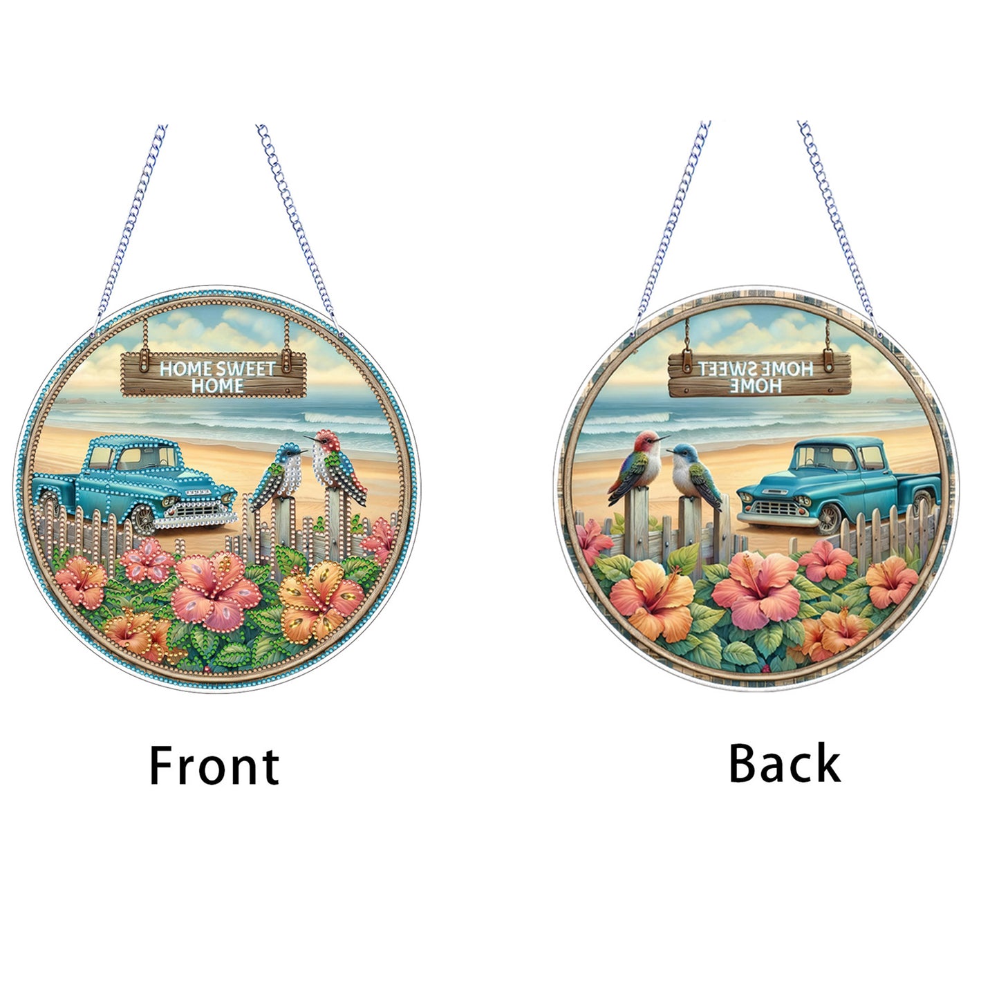 Car 2D Flat DIY Acrylic Diamond Art Pendant Craft Kit for Home Wall Decoration