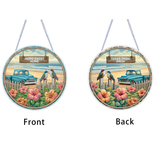 Car 2D Flat DIY Acrylic Diamond Art Pendant Craft Kit for Home Wall Decoration