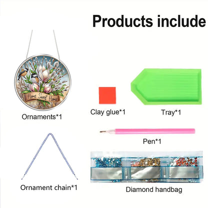 Garden Bird 2D Flat DIY Acrylic Diamond Art Pendant Craft for Home Wall Decor