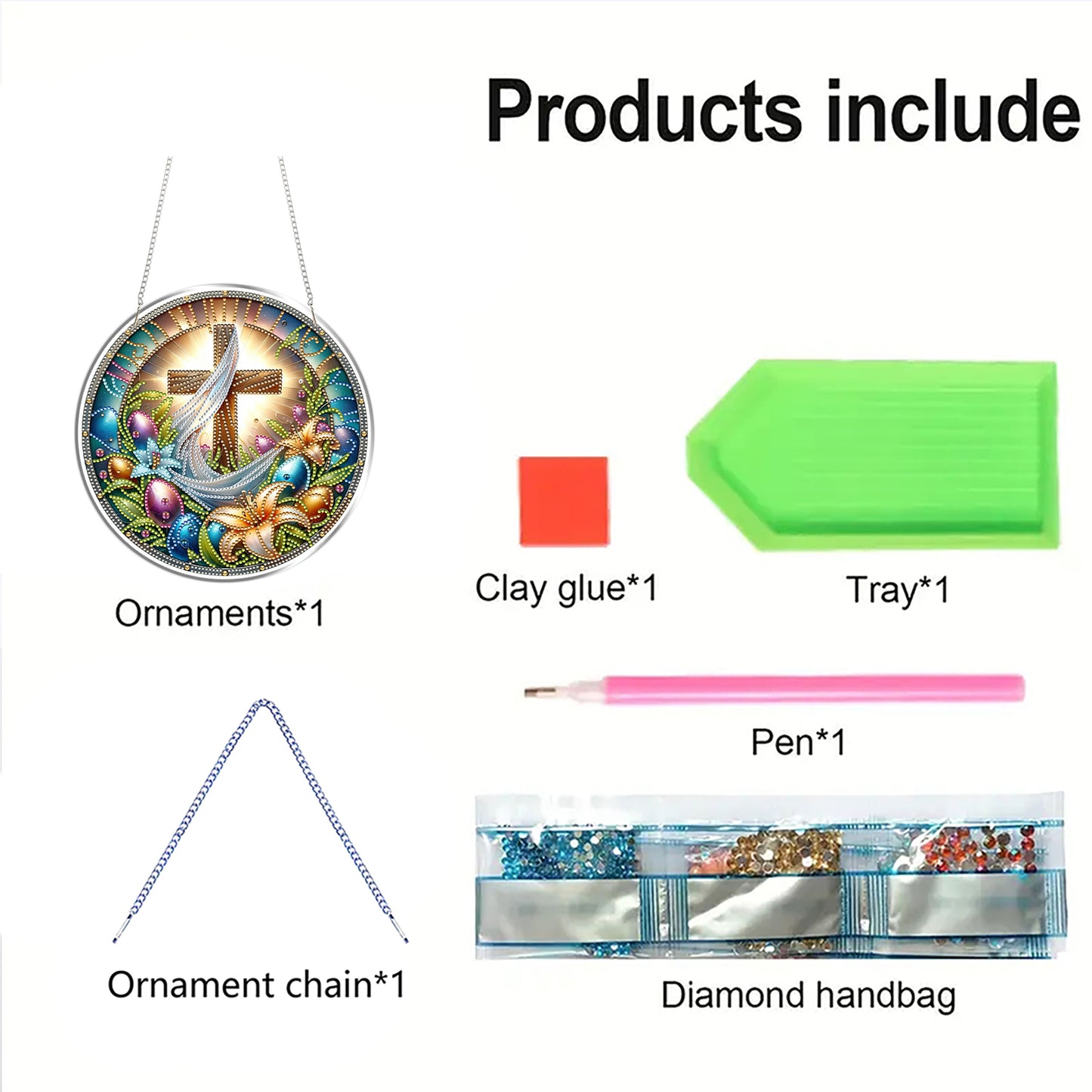 Cross 2D Flat DIY Acrylic Diamond Art Pendant Craft Kit for Home Wall Decoration