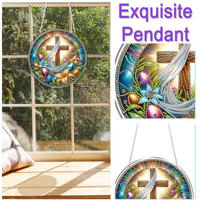 Cross 2D Flat DIY Acrylic Diamond Art Pendant Craft Kit for Home Wall Decoration