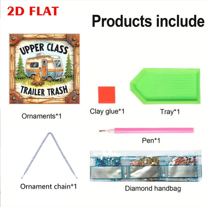 Camping 2D Flat DIY Acrylic Diamond Art Pendant for Adult Gift Home Window Decor