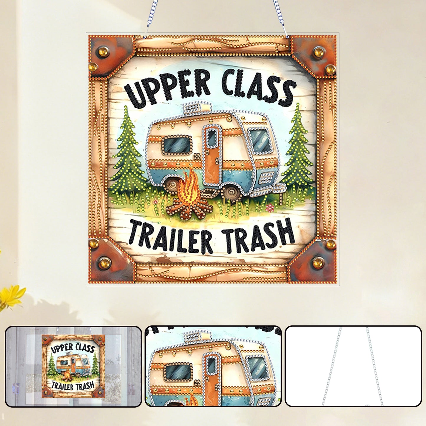 Camping 2D Flat DIY Acrylic Diamond Art Pendant for Adult Gift Home Window Decor