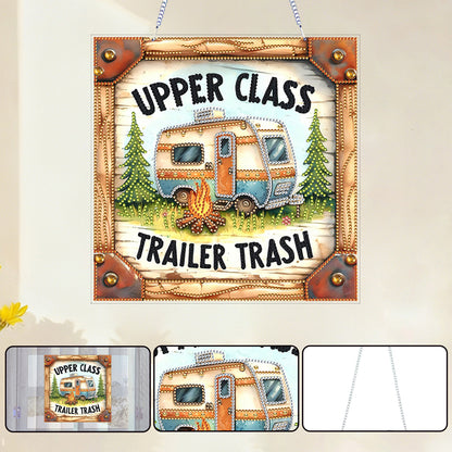 Camping 2D Flat DIY Acrylic Diamond Art Pendant for Adult Gift Home Window Decor