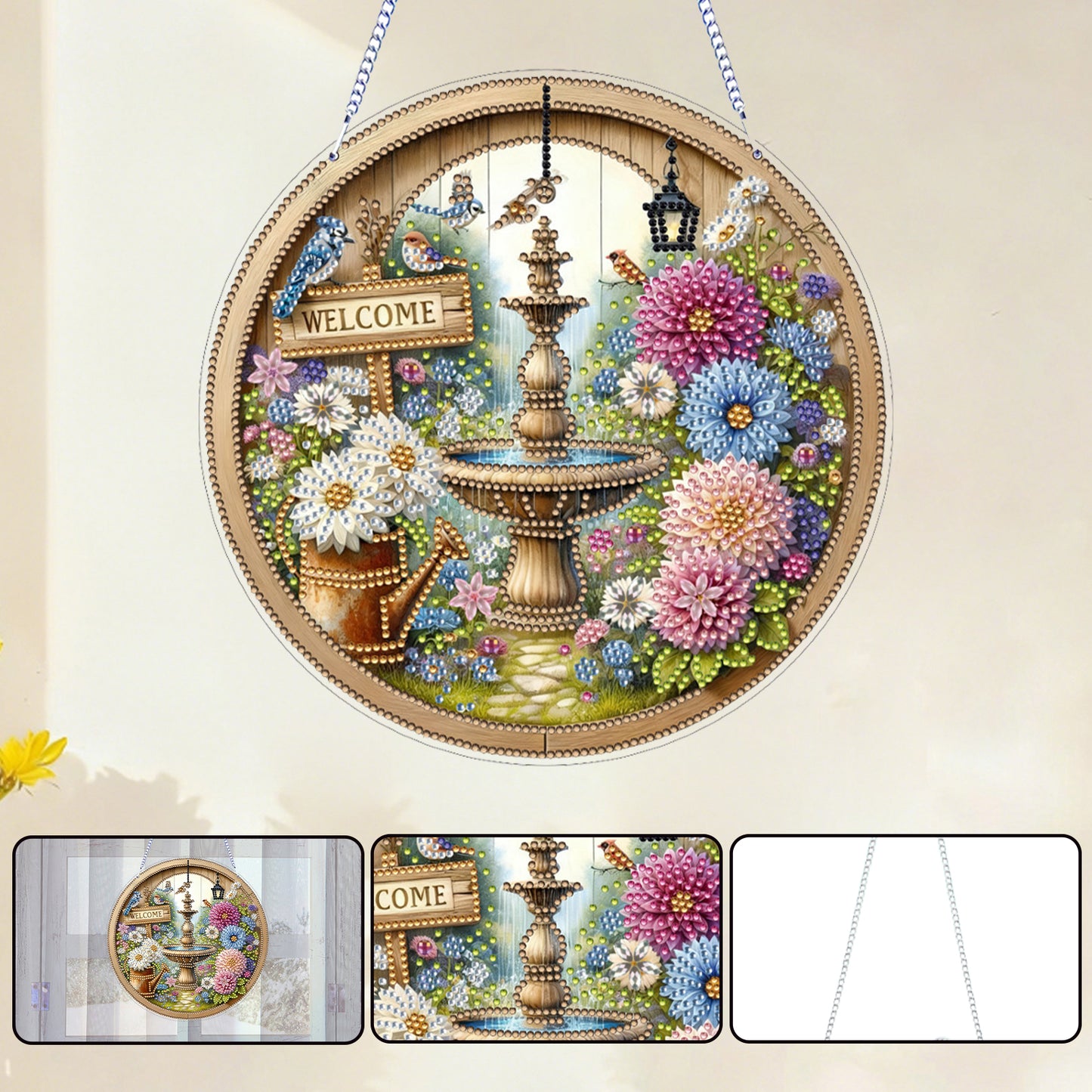 Fountain 2D Flat DIY Diamond Art Pendant for Adults Gift Home Wall Window Decor