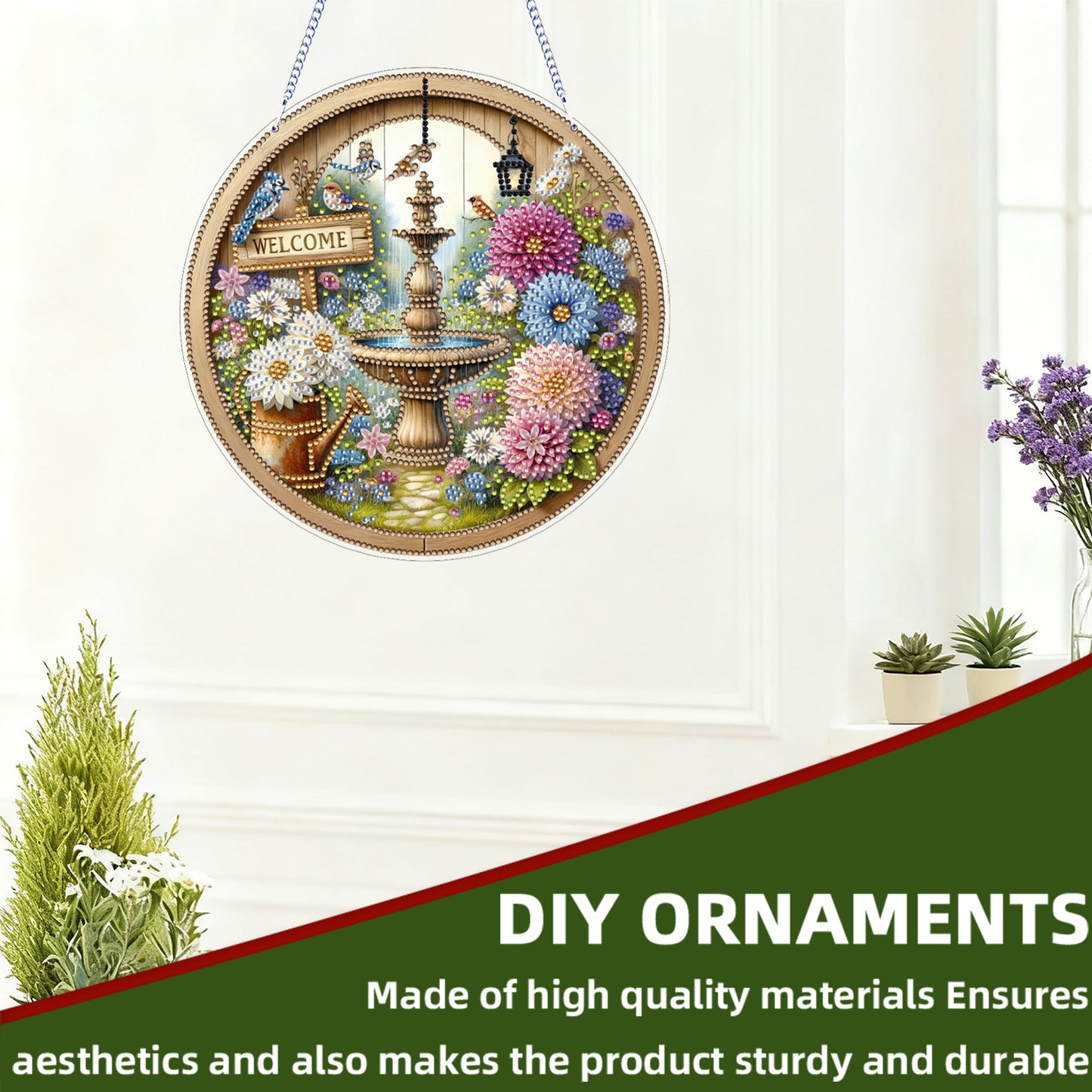 Fountain 2D Flat DIY Diamond Art Pendant for Adults Gift Home Wall Window Decor