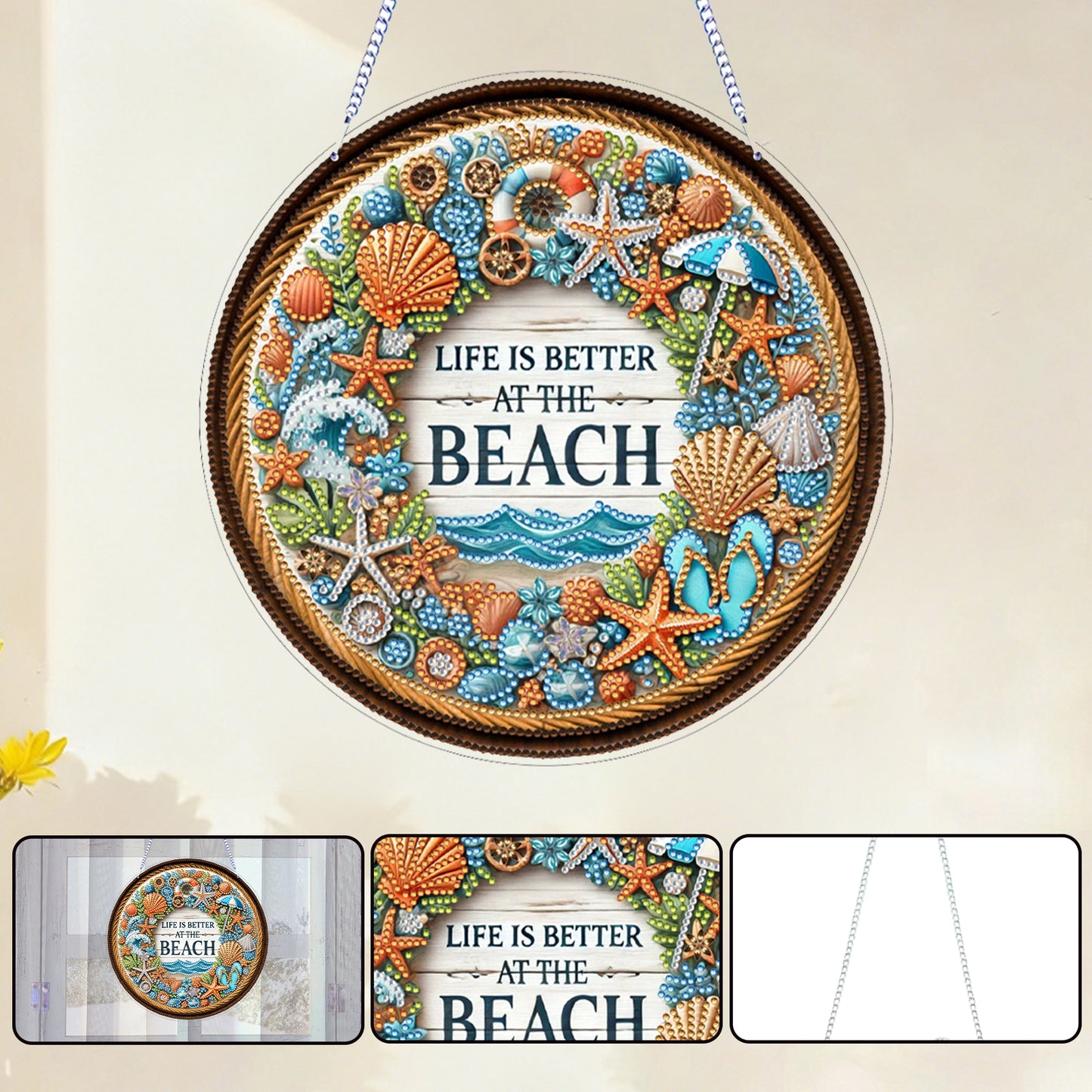 Seashell 2D Flat DIY Diamond Art Pendant for Adults Gift Home Window Wall Decor