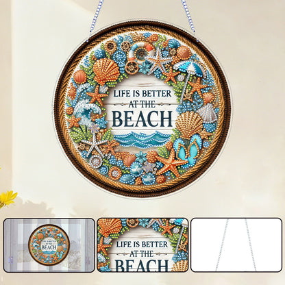 Seashell 2D Flat DIY Diamond Art Pendant for Adults Gift Home Window Wall Decor