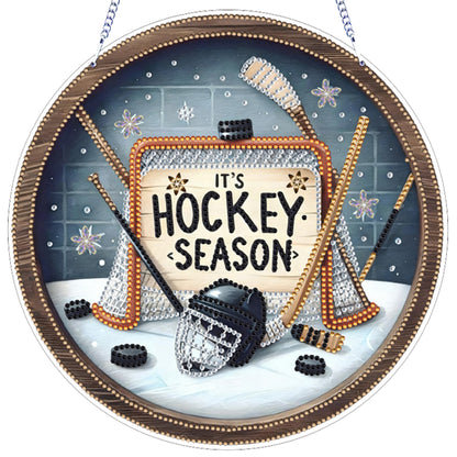 Hockey 2D Flat DIY Acrylic Diamond Art Pendant for Adults Gift Home Window Decor