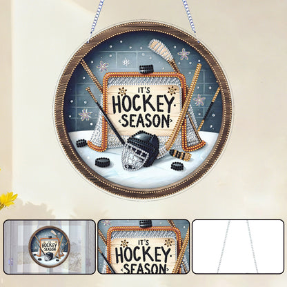 Hockey 2D Flat DIY Acrylic Diamond Art Pendant for Adults Gift Home Window Decor