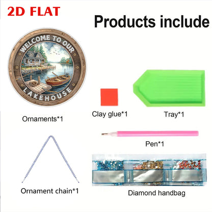 House 2D Flat DIY Acrylic Diamond Art Pendant for Adults Gift Home Window Decor