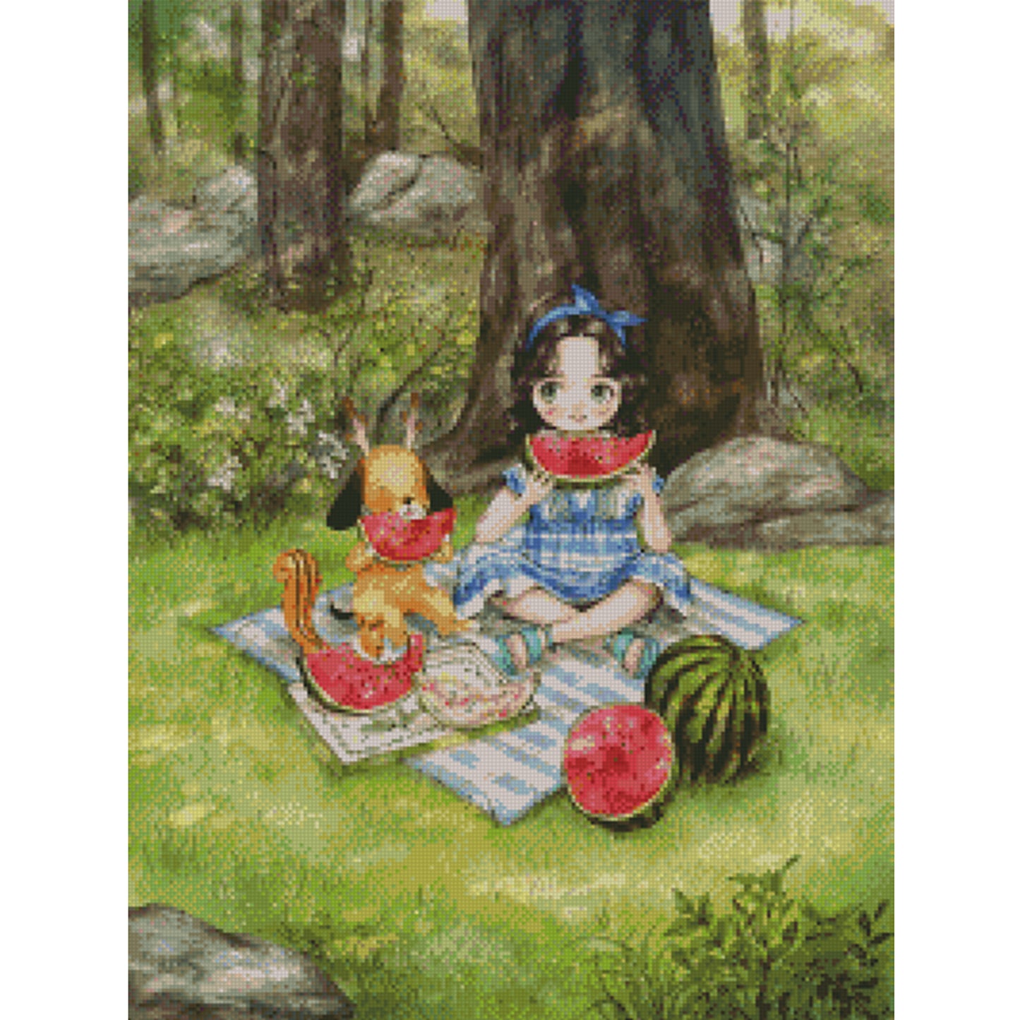 Forest Girl'S Diary: Eating Watermelon - 14CT Stamped Cross Stitch 46*60CM(Xiaobai)