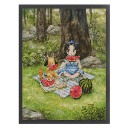 Forest Girl'S Diary: Eating Watermelon - 14CT Stamped Cross Stitch 46*60CM(Xiaobai)