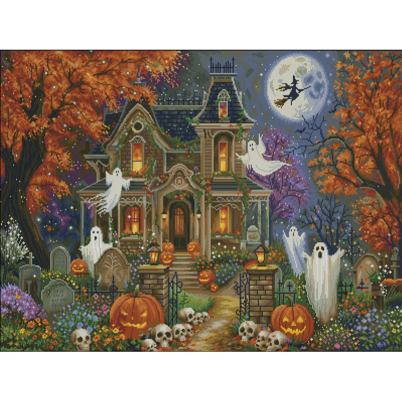 Halloween Screaming Manor - 14CT Stamped Cross Stitch 85*65CM(Fairy Brand)