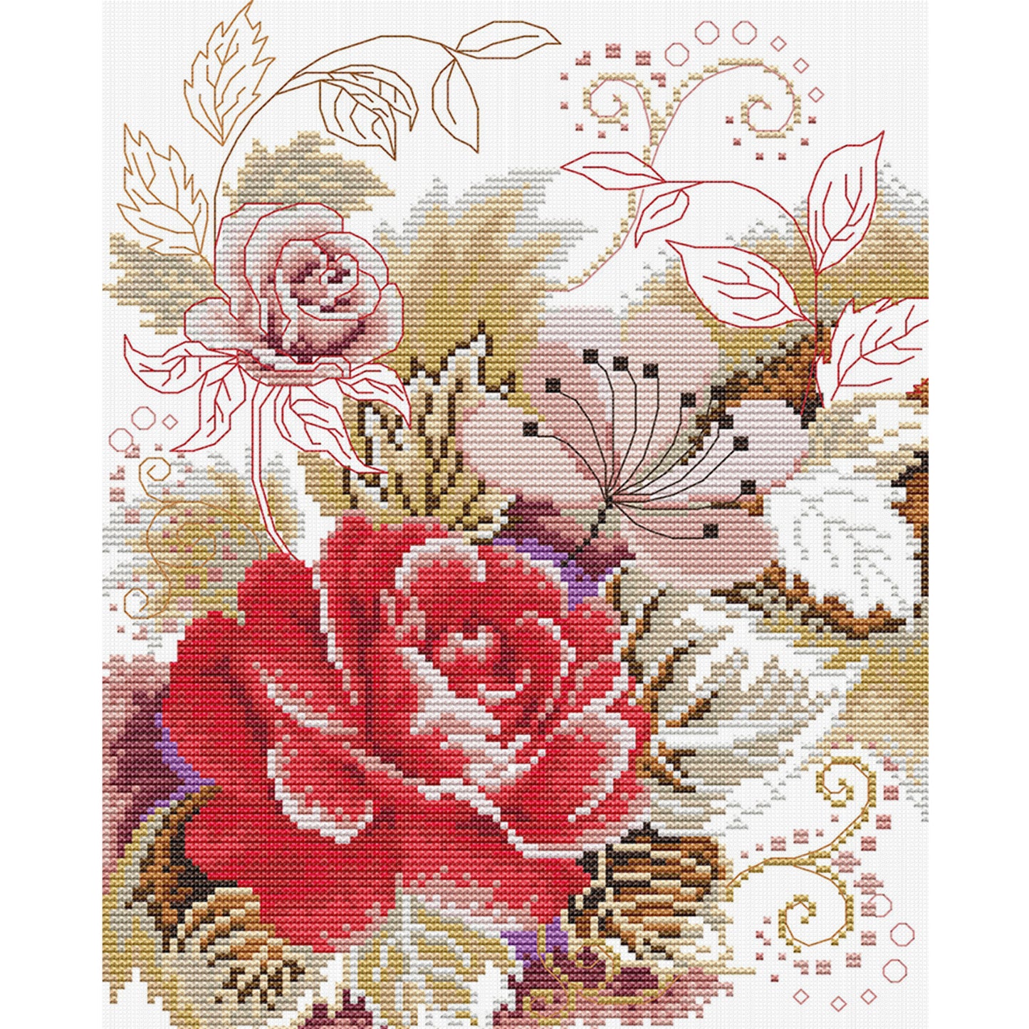 Peony Iv - 14CT Stamped Cross Stitch 27*33CM(Joy Sunday)