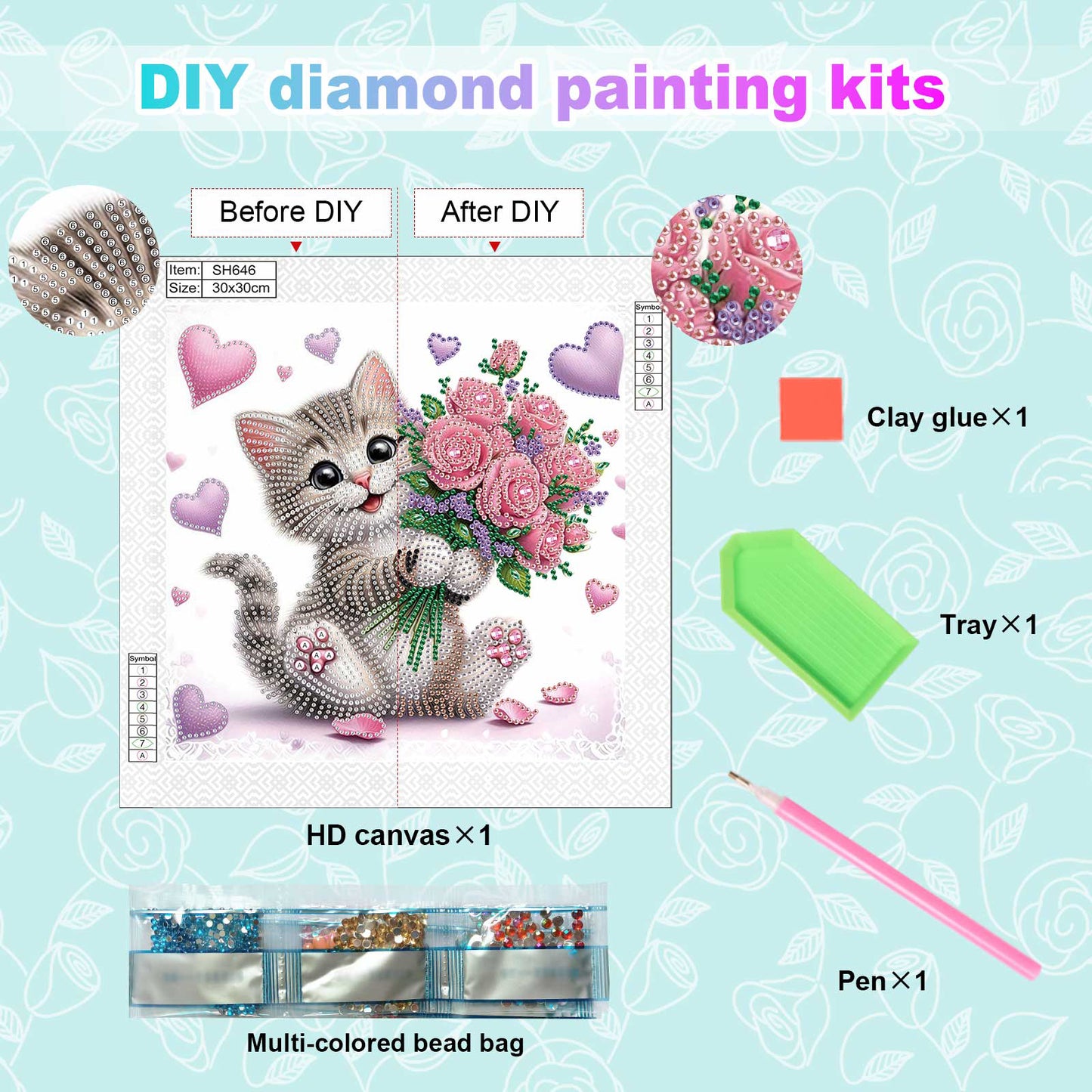 Flower Kitten - Special Shaped Drill Diamond Painting 30*30CM