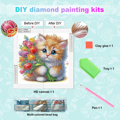Flower Kitten - Special Shaped Drill Diamond Painting 30*30CM