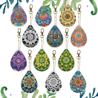 Mandala 12Pcs 2D Flat DIY Diamond Painting Keychain PVC Crystal Painting Keyring