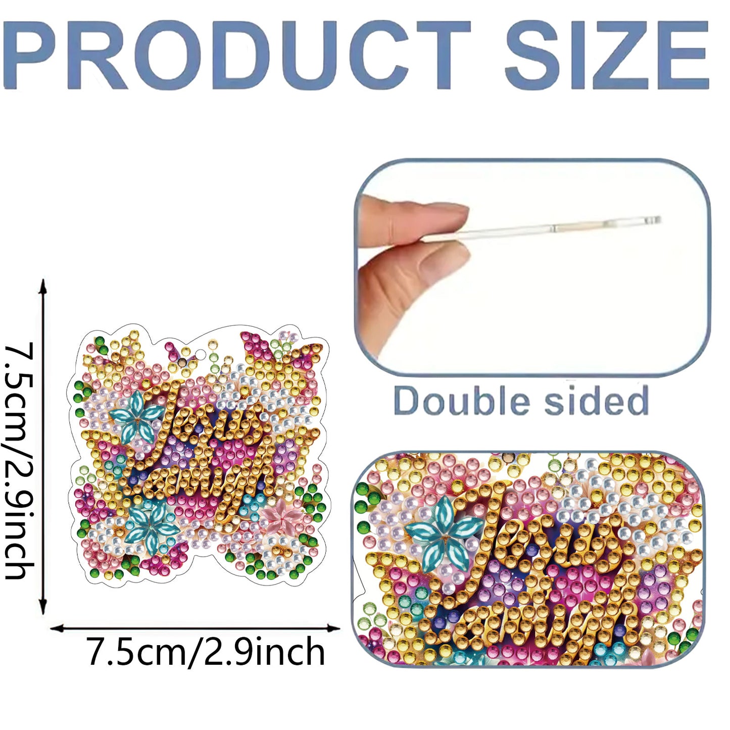 Letters 12Pcs 2D Flat DIY Diamond Painting Keychain PVC Crystal Painting Keyring