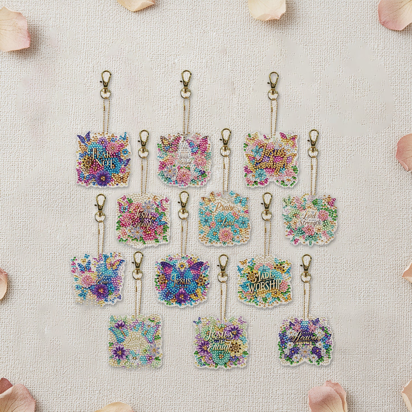 Letters 12Pcs 2D Flat DIY Diamond Painting Keychain PVC Crystal Painting Keyring