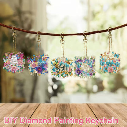 Letters 12Pcs 2D Flat DIY Diamond Painting Keychain PVC Crystal Painting Keyring