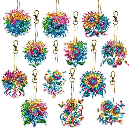 Rainbow 12Pcs 2D Flat DIY Diamond Painting Keychain PVC Crystal Painting Keyring