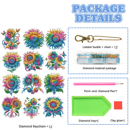 Rainbow 12Pcs 2D Flat DIY Diamond Painting Keychain PVC Crystal Painting Keyring