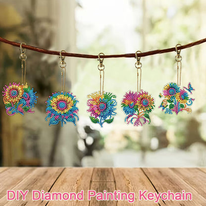 Rainbow 12Pcs 2D Flat DIY Diamond Painting Keychain PVC Crystal Painting Keyring