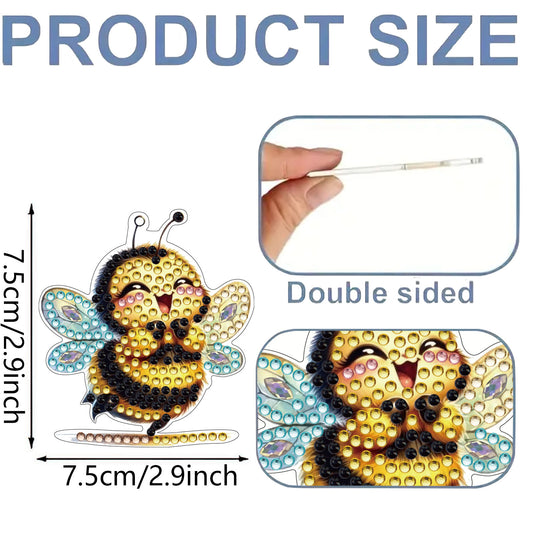Bee 12Pcs 2D Flat DIY Diamond Painting Keychain PVC Crystal Painting Keyring