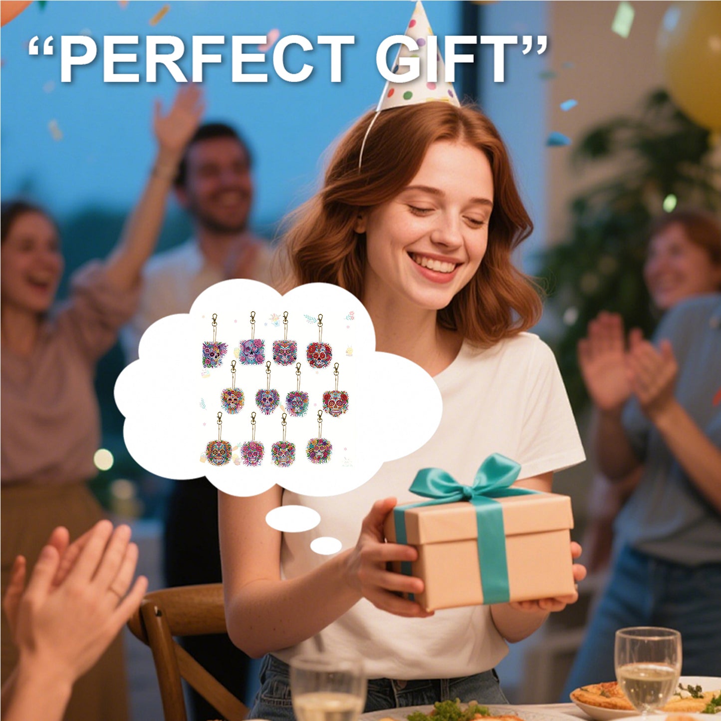 12Pcs 2D Flat DIY Diamond Painting Keychain Crystal Painting Keyring Key Storage