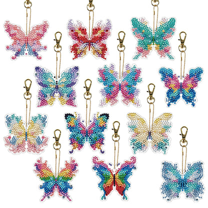 12Pcs 2D Flat DIY Diamond Painting Keychain Crystal Painting Keyring Key Storage