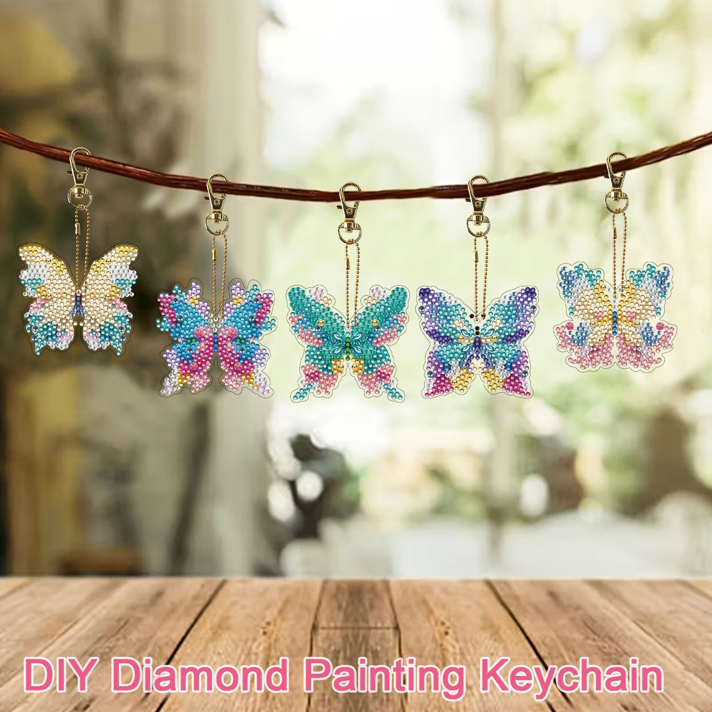 12Pcs 2D Flat DIY Diamond Painting Keychain Crystal Painting Keyring Key Storage