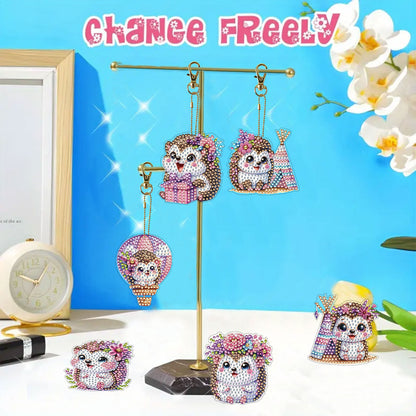 15Pcs Hedgehog DiY Double-Sided Diamond Art Keychain Ornament Party Crafts Decor